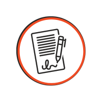 icon showing a contract and a pen signing it