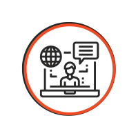 icon showing someone talking through details meant to explain the walkthrough support after security system installation